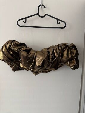 House of CB Metallic Bronze Gold Off-Shoulder Crop Top